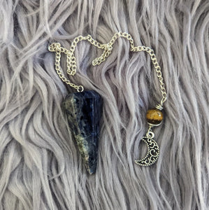 Sodalite Pendulum with Tiger's Eye and Moon Charm