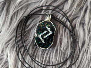 Rune Pendant Corded Adjustable Necklace