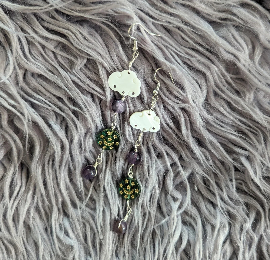 Amethyst with Pearl Cloud and Moon Earrings