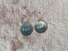 Load image into Gallery viewer, Metal Stamped Pronoun Earrings
