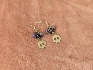 Sardonyx Amethyst Bauble Skull Earrings