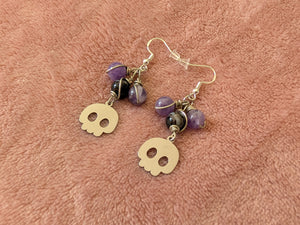 Sardonyx Amethyst Bauble Skull Earrings