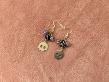 Load image into Gallery viewer, Sardonyx Amethyst Bauble Skull Earrings
