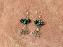 Load image into Gallery viewer, Malachite Obsidian Bauble Web Earrings
