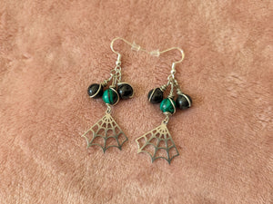 Malachite Obsidian Bauble Web Earrings