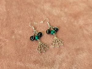 Malachite Obsidian Bauble Web Earrings