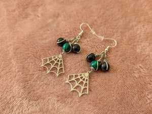 Malachite Obsidian Bauble Web Earrings