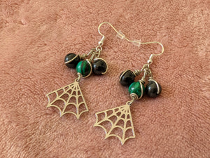 Malachite Obsidian Bauble Web Earrings