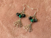 Load image into Gallery viewer, Malachite Obsidian Bauble Web Earrings
