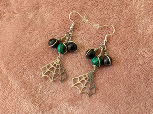 Malachite Obsidian Bauble Web Earrings