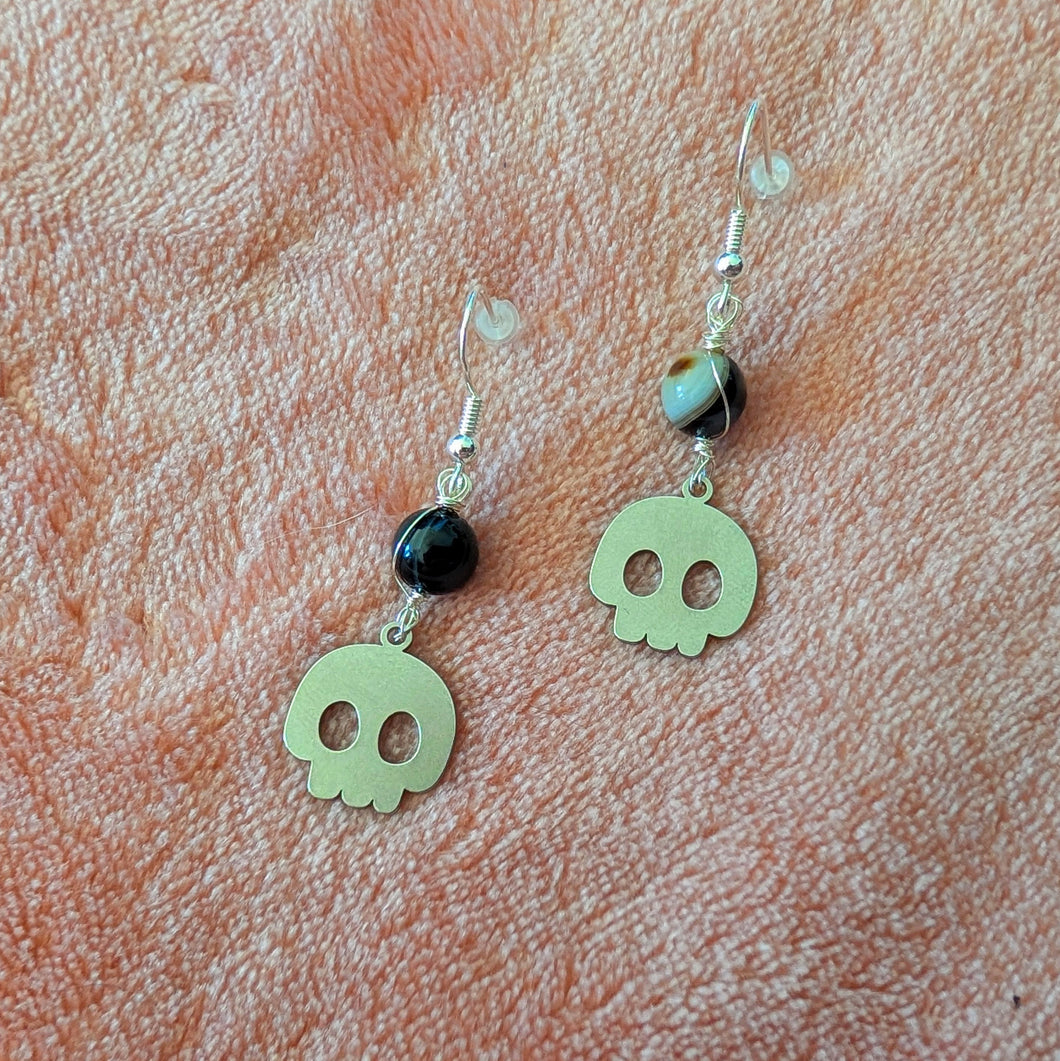 Sardonyx Skull Earrings