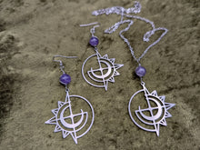 Load image into Gallery viewer, Celestial Amethyst Earrings and Necklace Set
