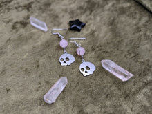 Load image into Gallery viewer, Skull Rose Quartz Earrings
