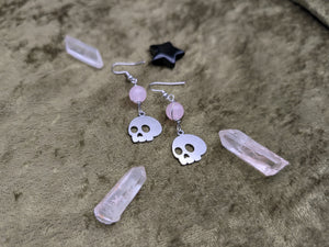 Skull Rose Quartz Earrings