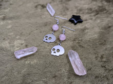 Load image into Gallery viewer, Skull Rose Quartz Earrings
