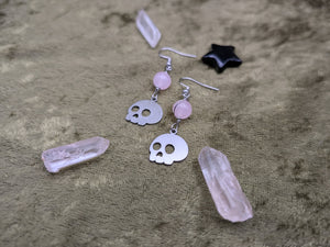 Skull Rose Quartz Earrings