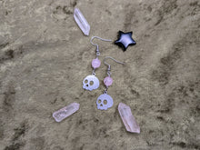 Load image into Gallery viewer, Skull Rose Quartz Earrings
