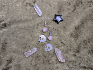 Skull Rose Quartz Earrings