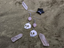 Load image into Gallery viewer, Skull Rose Quartz Earrings
