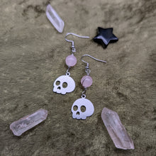 Load image into Gallery viewer, Skull Rose Quartz Earrings
