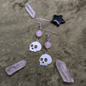 Skull Rose Quartz Earrings