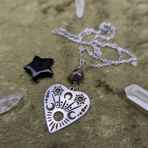Lunar Planchette Watermelon Tourmaline Necklace