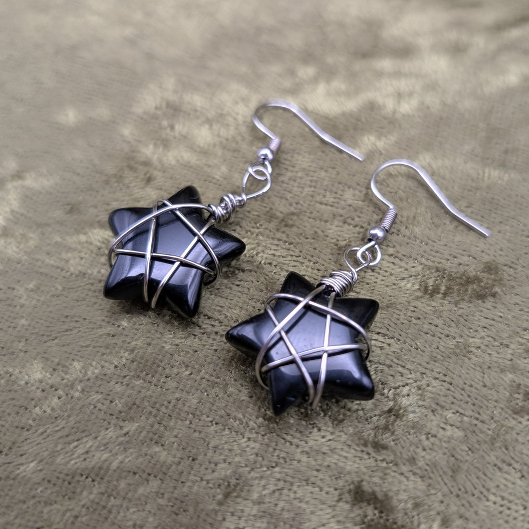Black Agate Star Earrings