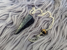 Load image into Gallery viewer, Sodalite Pendulum with Tiger&#39;s Eye and Moon Charm
