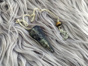 Sodalite Pendulum with Tiger's Eye and Moon Charm